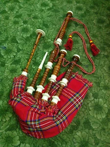 Scottish Bagpipe Brown Imation Ivory Mount Royal Stewart Tartan Cover Soft C - Picture 1 of 6