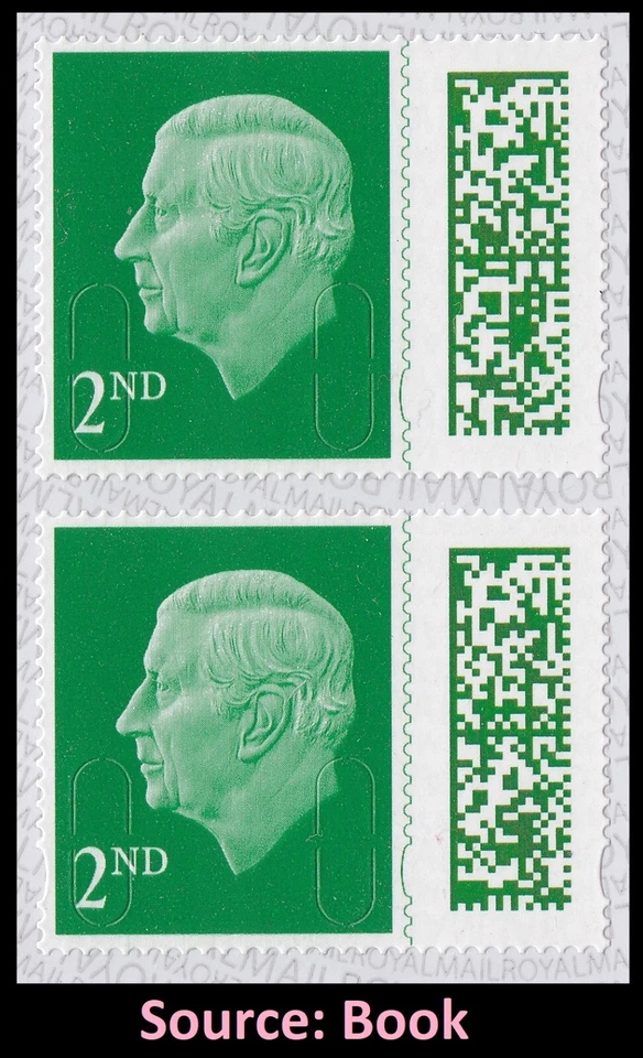GB King Charles III Definitive Holly Green 2nd M23L vert book pair MNH 2023 - Image 1 of 1
