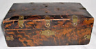 1850s Chinese TORTOISE SHELL GRAIN PAINTED w BRASS FITTINGS BOX Square Nails