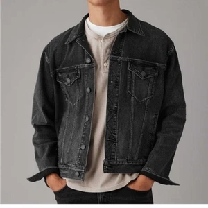 NEU AMERICAN EAGLE SCHWARZ GRAU DENIM JEANS TRUCKER JACKE GR. L - Bild 1 von 13