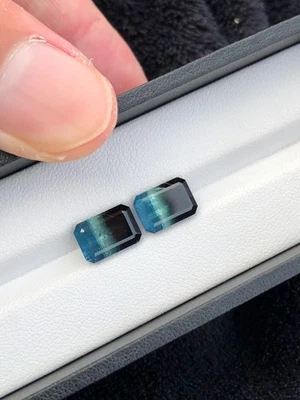 Emerald Cut Tri-Color Tourmaline Pair: Loose Faceted Gemstones - Image 1 of 4