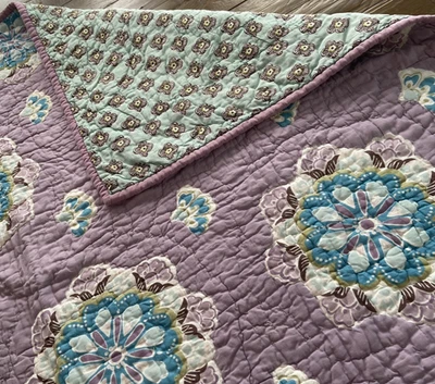 Pottery Barn Kids Reversible Brooklyn Purple Floral Baby/Toddler Quilt 47x35 - Image 1 of 4