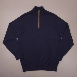 ORVIS Wool ¼ Zip Pullover Sweater Mens Medium Navy Blue 9G6T Long Sleeve EUC - Picture 1 of 8
