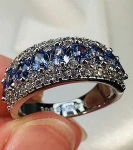 Ring Bomb Party Sz8 RBP Radiant Blue Gem Clusters Rhodium P Band Costume Jewelry - Picture 1 of 8