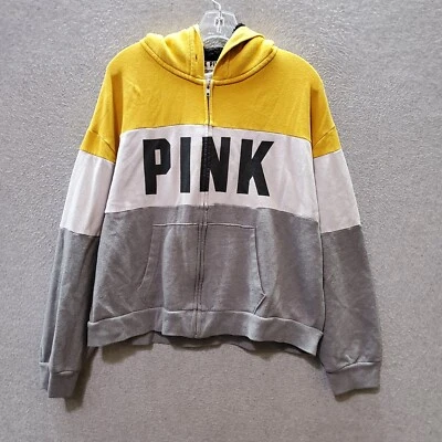 Sudadera Rosa Victorias Secret Mujer Grande Amarillo Bloques de Color Sudadera con Capucha Logo LEER Foto 1 de 4
