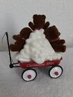 1995 Christmas 3 Brown Flocked Bears In Snowball Filled Little Red Wagon Figis 
