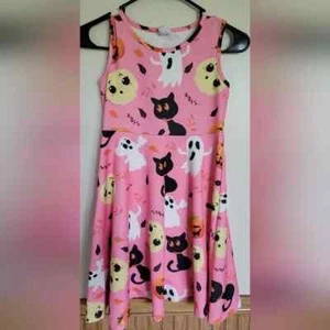 Funnycokid Girls Pink Halloween Spooky Sleeveless Twirl Dress Size Large - Picture 1 of 4