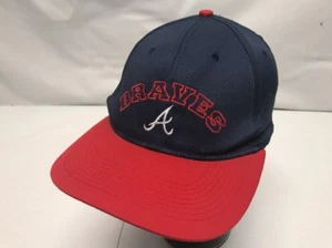 Vintage 90s Atlanta Braves MLB Script Snapback Hat Cap Original LOGO Blue Red - Bild 1 von 12
