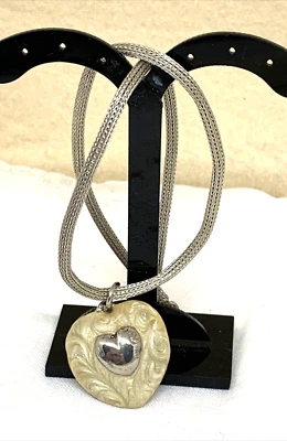 COLLANA COLLIER MAGLIA TUBOLARE ARGENTO CON GRANDE CUORE ARGENTO/ SMALTO A FUOCO - Immagine 1 di 4