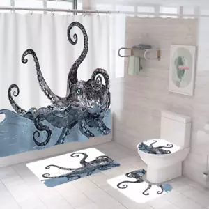 Cortina de ducha pulpo baño alfombra antideslizante alfombra de baño cubierta de asiento de inodoro - Imagen 1 de 20