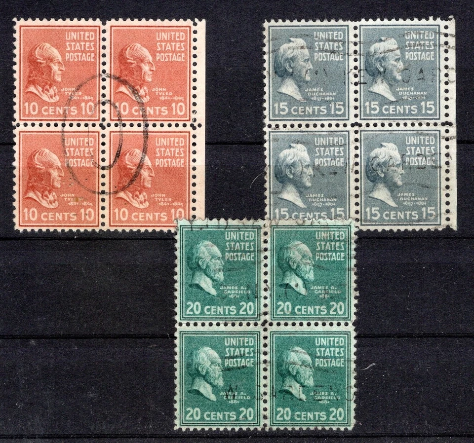 US stamps- 3 old blocks- used (E1084) - Image 1 of 1