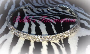 Crystal Clear Rhinestone Choker 2 Single Row Chain Clasp Bridal Jewelry Necklace - Picture 1 of 2
