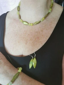 Edelsteinkette, grüner Achat Halskette Armband und gratis Ohrringe - Bild 1 von 2