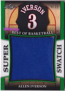 2017 LEAF SUPER SWATCHES GREEN #SS01: ALLEN IVERSON #4/25 JUMBO WORN SWATCH HOF - Picture 1 of 1