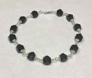 Sterling Silver Genuine 6mm Azabache Jet 8" Bracelet - Picture 1 of 7