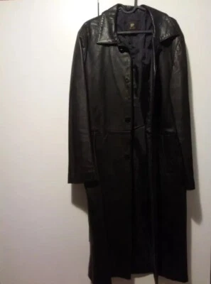 👕 Black Genuine Leather Gabardine Coat - Gothic/Metal - Good Condition - Image 1 of 2