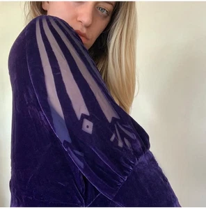Beautiful Antique Vintage 30s 1930s Art Deco Burnout Velvet blue Purple Gown - Picture 1 of 15