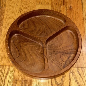 Vintage Teak Wood Divided Nut Snack Bowl 9.5" Dolphin Brand - Picture 1 of 3