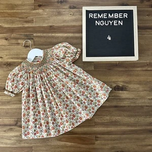 Remember Nguyen Fall Floral Smocked Tunic Top Cream Orange Green Short Sleeves 4 - Picture 1 of 10