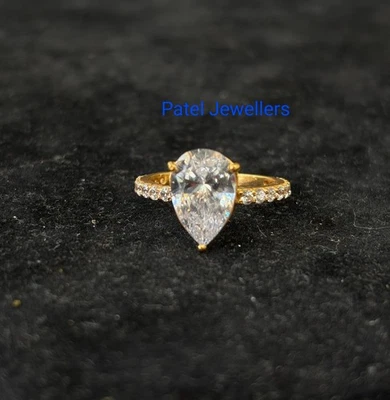 14K Gelb Vergoldet 3Ct Simulierte Birne Diamant Solitaire Halo Verlobungsring - Bild 1 von 4