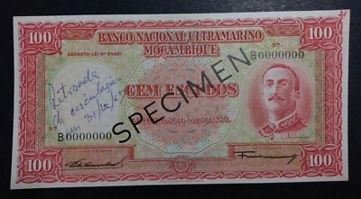 Portugal Mozambique 100 Escudos 24.7.1958 ESPECIMEN SIN CIRCULAR RARO Foto 1 de 2