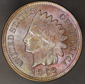 1902 INDIAN CENT FRESH FROM ORIGINAL COLLECTION TONED! -LOT AA-4750 - Picture 1 of 2