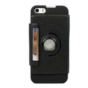 NEW ELEGANI 360 Rotating Vegan PU Leather Case Stand for iPhone 5/5S/SE Black - Picture 1 of 3