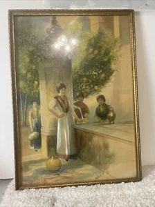 Vtg 1914 Watercolor Signed Arnold Spanish Women 20 X 15 Old Frame - Picture 1 of 12