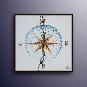 Compass painting 35" Original oil painting on canvas, gift idea, for office  - Picture 1 of 6