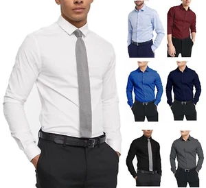 Camicia intelligente da uomo semplice moderna slim fit manica lunga casual casual RH09 - Foto 1 di 10