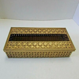 Stylebuilt Filigrane Basketweave Tissue Box Hollywood Regency Chic Ormolu Gold - Bild 1 von 7