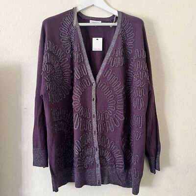 Cárdigan Suéter Púrpura Calvin Klein Mujer Talla 3X Mezcla de Lana Abotonada Metálico Foto 1 de 4