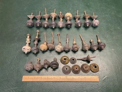 Lot 20+  Victorian Eastlake Ebony Wood & Brass Tear Drop Drawer Pulls ~ Salvage - Image 1 of 4