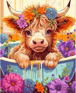 tigdtiu Cow Paint by Numbers for Adults- Highland Cow Flower Paint by Numbers... - Picture 1 of 3
