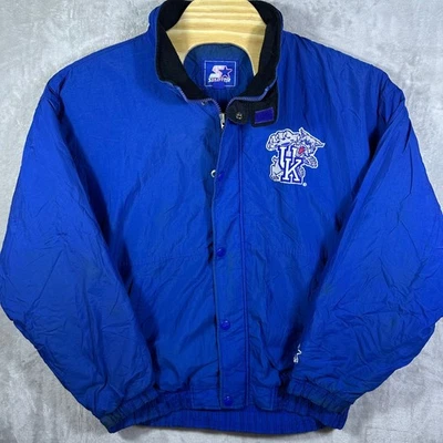 老式 90 年代初学者肯塔基野猫蓝色羊毛衬里轰炸机夹克男式 L — 第 1/4 张图片