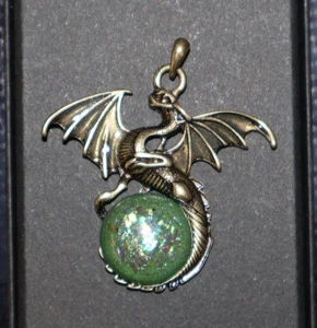 Dragon Pendant with Green Orb Jewel 1 1/2" Wing Span - Picture 1 of 5
