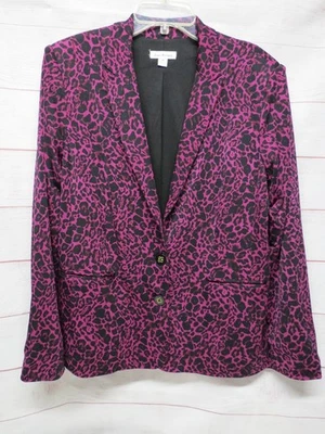 Chaqueta Blazer Elegante Joan Rivers Talla M Mediana Negra Púrpura Estampado Leopardo Foto 1 de 4