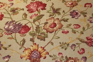 Fabric Remnant: Portfolio Textiles Red & Gold Floral on Tan Back Teflon Coated - Picture 1 of 6