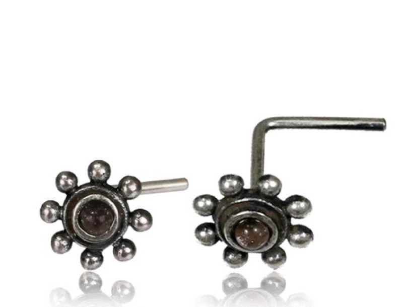 PLATA ESTERLINA FLOR PIEDRA PÚRPURA FORMA L NARIZ PERNO NARIZ PASADOR HUESO ANILLO TRAGUS Foto 1 de 1