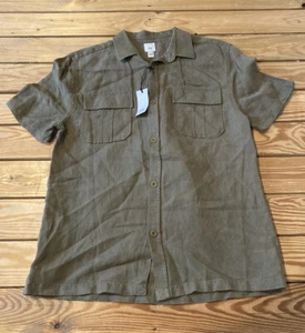 River island NWT Men’s Linen short Sleeve button Up Shirt Size S Olive Sf22 - Picture 1 of 8
