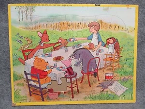 1964 Jaymar Inlay Inlaid Jig Saw Puzzle Walt Disneys Winnie The Pooh Picnic Cake - Imagen 1 de 6