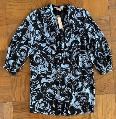 Black Label на Chicos оборки платье L синий черный цветочный на пуговицах с подкладкой новый с Ярлыками - Изображение 1 из 4