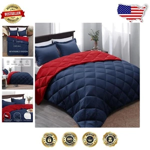 Chic King Size Navy and Red Reversible Comforter Set - 104"x92" Luxury - Picture 1 of 10