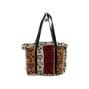 Large Jute Handbag Southwestern Aztec Tan Red Yellow Black Zip Top