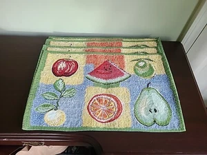 4 Vintage Tischsets Obst Birne Apfel Wassermelone Orange Limette Menge 19" x 12" - Bild 1 von 8