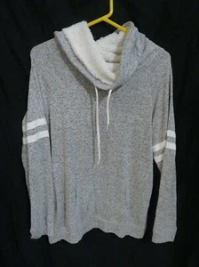 New Women’s Ambiance Sweatshirt Light Gray Pull Over Sherpa Funnel Neck Large - Picture 1 of 3