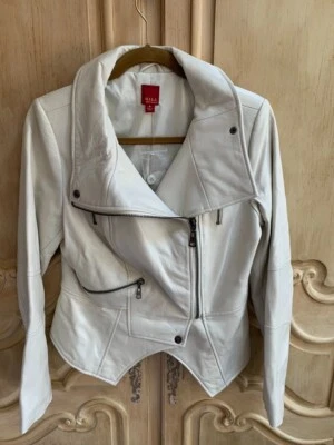 Chaqueta de cuero de piel de cordero suave GILI cremallera central estilo motocicleta talla 8 nueva con etiquetas Foto 1 de 4