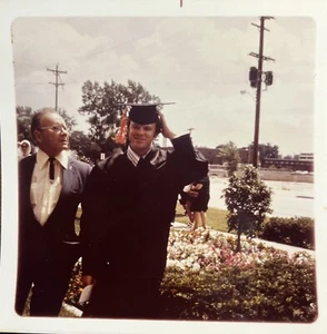 Vintage Photo Young College Graduate Father And Son Photograph Graduation - Picture 1 of 2