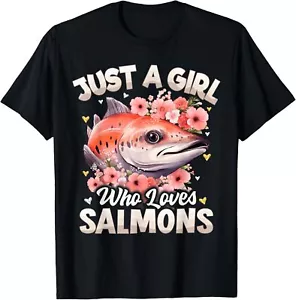 Salmon Fish Girls Women Just A Girl Who Loves Salmons T-Shirt Hoodie - Picture 1 of 12