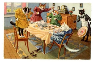 Fantasía - GATOS ASUSTADOS A RATONES - 4678 Postal Antropomórfica Alfred Mainzer - Imagen 1 de 2